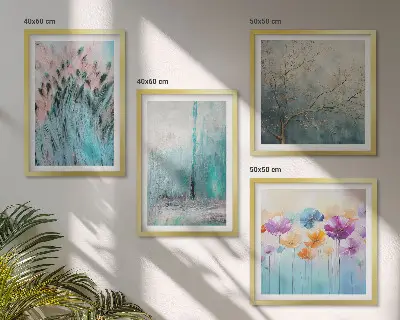 Pastel flowers background patterns wall art set of 4 pieces