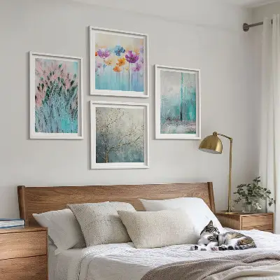 Pastel flowers background patterns wall art set of 4 pieces