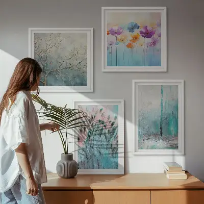Pastel flowers background patterns wall art set of 4 pieces