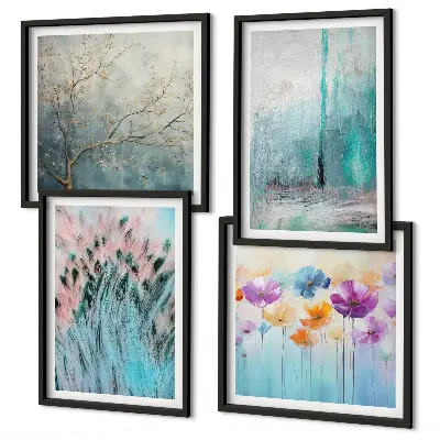 Pastel flowers background patterns wall art set of 4 pieces