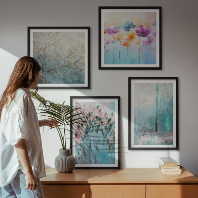 Set of 4 wall art pieces Pastel flowers background patterns