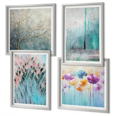 Pastel flowers background patterns wall art set of 4 pieces