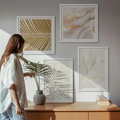 Abstract marble leaf pattern wall art set 