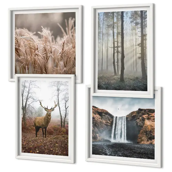 Multi-piece wall decor set featuring forest landscapes of wild nature