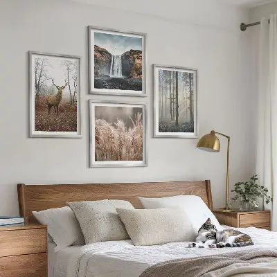 Multi-piece wall decor set featuring forest landscapes of wild nature