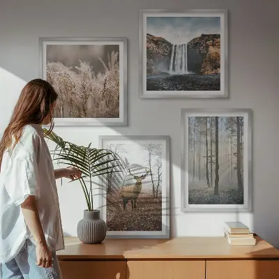 Multi-piece wall decor set featuring forest landscapes of wild nature
