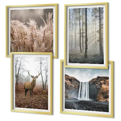 Multi-piece wall decor set featuring forest landscapes of wild nature