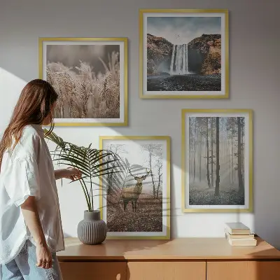 Multi-piece wall decor set featuring forest landscapes of wild nature