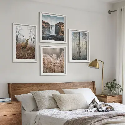 Multi-piece wall decor set featuring forest landscapes of wild nature