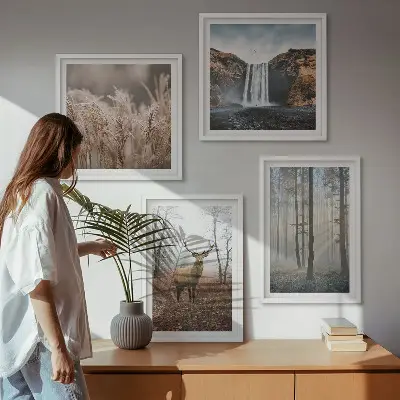 Multi-piece wall decor set featuring forest landscapes of wild nature