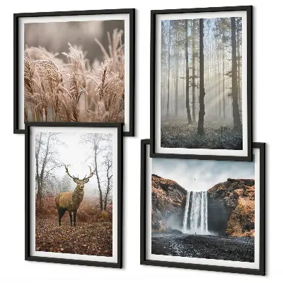 Multi-piece wall decor set featuring forest landscapes of wild nature