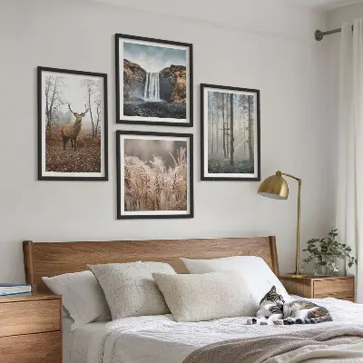 Multi-piece wall decor set featuring forest landscapes of wild nature