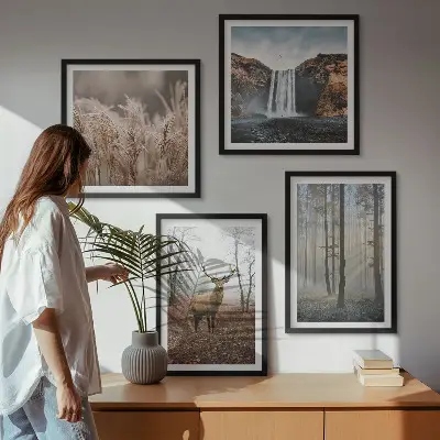 Multi-piece wall decor set featuring forest landscapes of wild nature