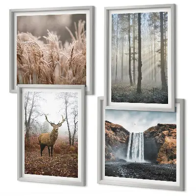 Multi-piece wall decor set featuring forest landscapes of wild nature