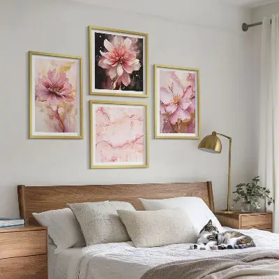 Floral wall art set with white roses