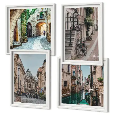 Set of 4 wall art pieces featuring Venetian streets and water architecture