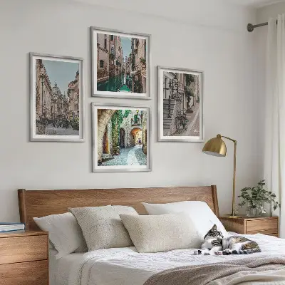 Set of 4 wall art pieces Venetian streets water architecture