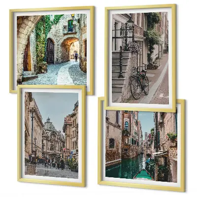 Set of 4 wall art pieces featuring Venetian streets and water architecture