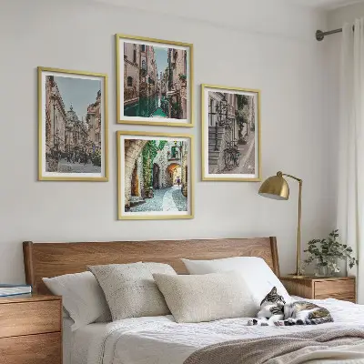 Set of 4 wall art pieces featuring Venetian streets and water architecture