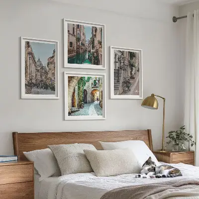 Set of 4 wall art pieces Venetian streets water architecture
