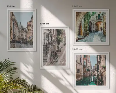 Set of 4 wall art pieces featuring Venetian streets and water architecture