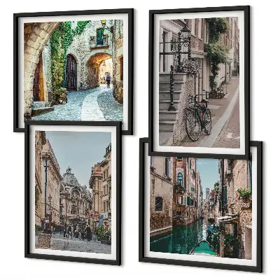 Set of 4 wall art pieces featuring Venetian streets and water architecture