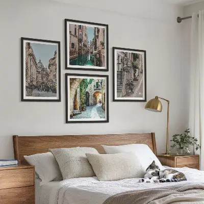 Set of 4 wall art pieces featuring Venetian streets and water architecture