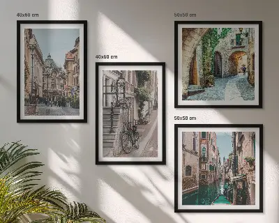 Set of 4 wall art pieces featuring Venetian streets and water architecture
