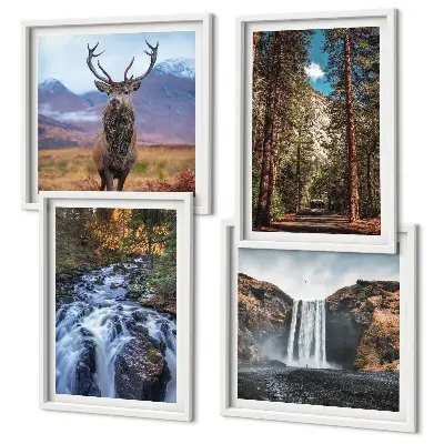 Waterfall Forest Mountain Deer Wall Art Set nature themed landscape prints