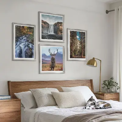 Waterfall Forest Mountain Deer Wall Art Set nature themed landscape prints
