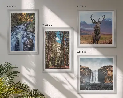 Waterfall Forest Mountain Deer Wall Art Set nature themed landscape prints