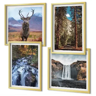 Waterfall Forest Mountain Deer Wall Art Set nature themed landscape prints