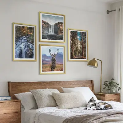 Waterfall Forest Mountain Deer Wall Art Set nature themed landscape prints