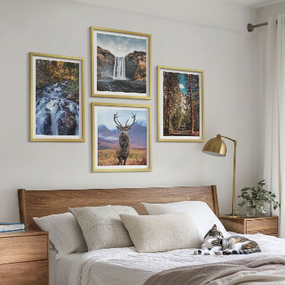 Wall art set Waterfall forest mountains deer nature