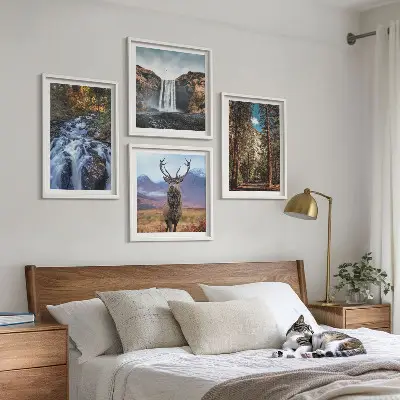 Waterfall Forest Mountain Deer Wall Art Set nature themed landscape prints