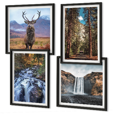 Wall art set Waterfall forest mountains deer nature