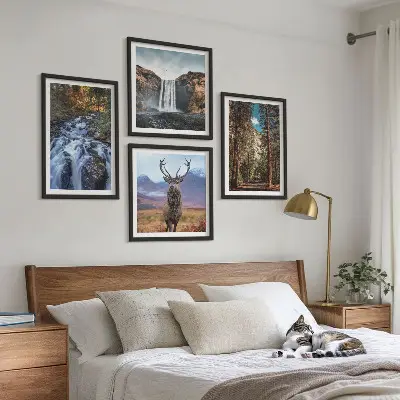 Waterfall Forest Mountain Deer Wall Art Set nature themed landscape prints