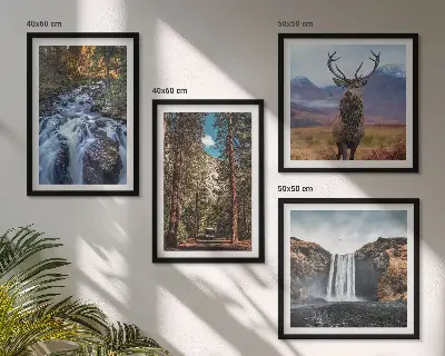 Waterfall Forest Mountain Deer Wall Art Set nature themed landscape prints