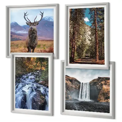 Waterfall Forest Mountain Deer Wall Art Set nature themed landscape prints