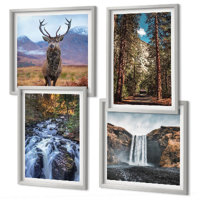 Wall art set Waterfall forest mountains deer nature