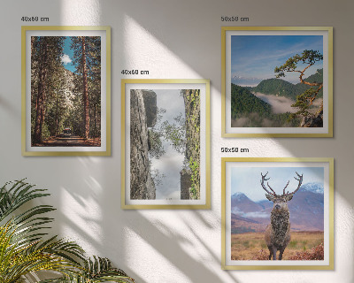 Set of 4 wall art pieces Road forest mountains deer nature