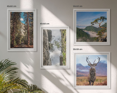 Set of 4 wall art pieces Road forest mountains deer nature