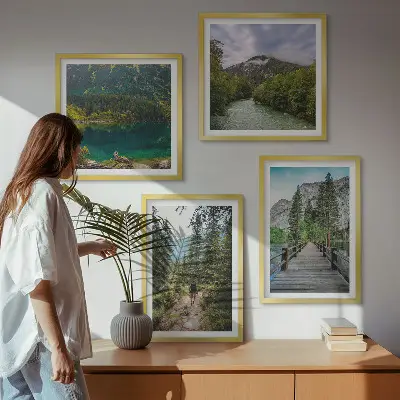 Multi-piece wall decor set featuring mountains, lakes, forests, and paths