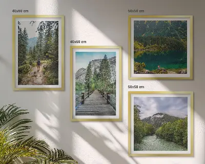 Multi-piece wall decor set featuring mountains, lakes, forests, and paths