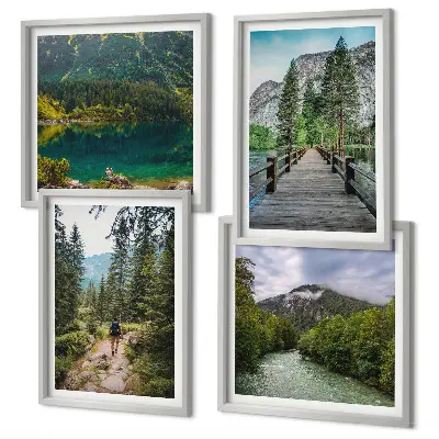 Multi-piece wall decor set featuring mountains, lakes, forests, and paths