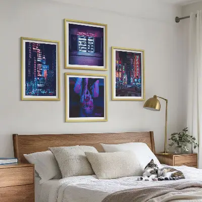 Multi-piece wall decor set Night city with neon lights