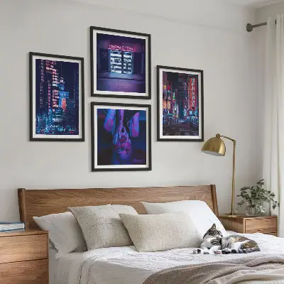 Multi-piece wall decor set Night city with neon lights