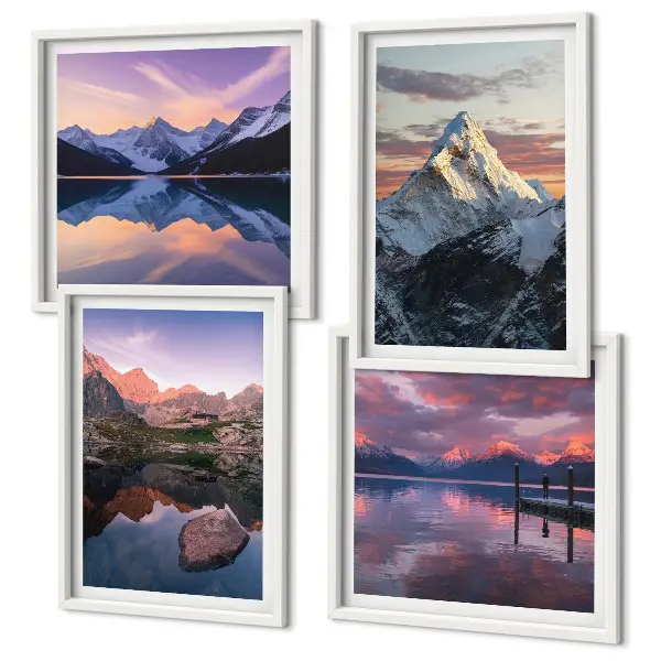 Mountain landscape wall art set featuring a mountain scenery background