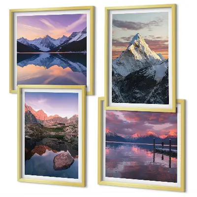 Mountain landscape wall art set featuring a mountain scenery background