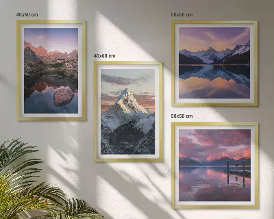 Mountain landscape wall art set featuring a mountain scenery background